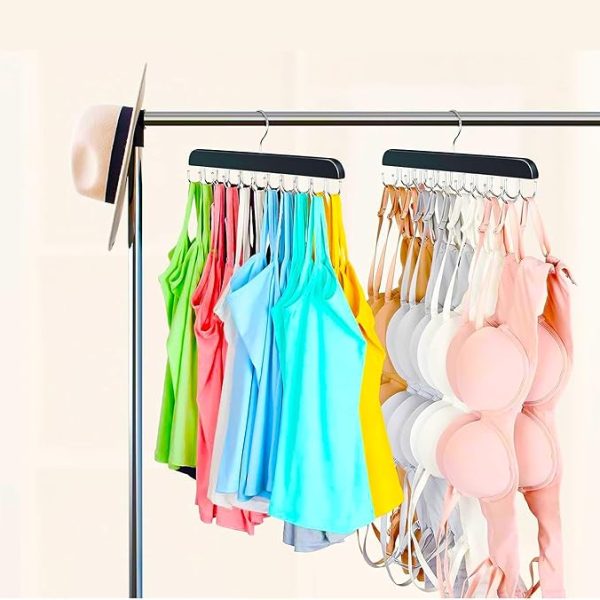 Bra Hangers for Closet Organizer, 2 Pack Space Saving Bra Hangers, Total 40 Hooks and 360°Rotating Rust Proof Hooks, Natural Woods Bra Organizer for Bras/Tank Tops/Ties/Belt Organizer (Black)