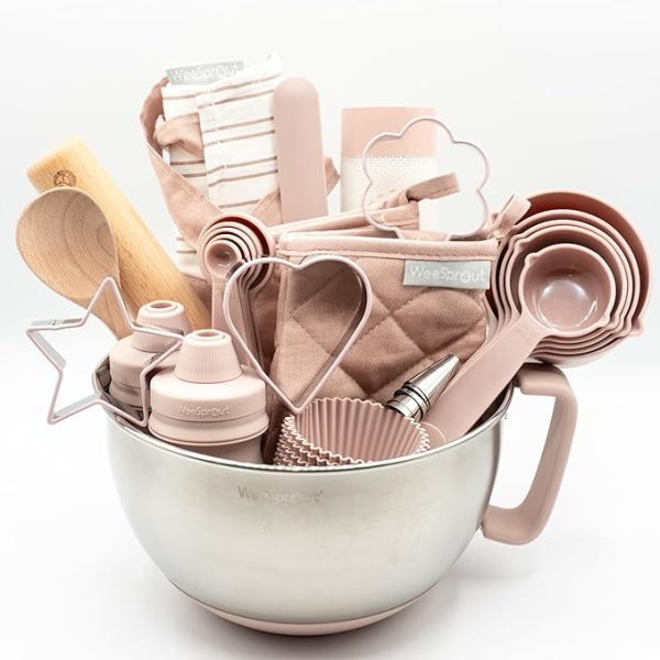 Ultimate Baking Kit for Kids - Kids Baking Set with Child Sized Utensils - Includes Apron, Oven Mitts, Silicone Mats & Liners - Perfect Cooking Set for Ages 6-12 - Gift for Children – Pink